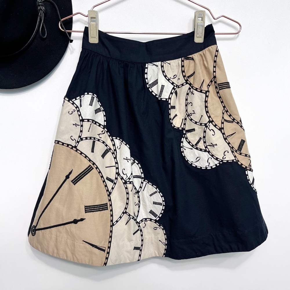 anthro | floreat lost time clocks a-line skirt crinoline 0